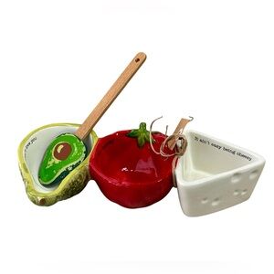 Mud Pie Fiesta Dip Bowl Set hand-painted ceramic triple tidbit dish